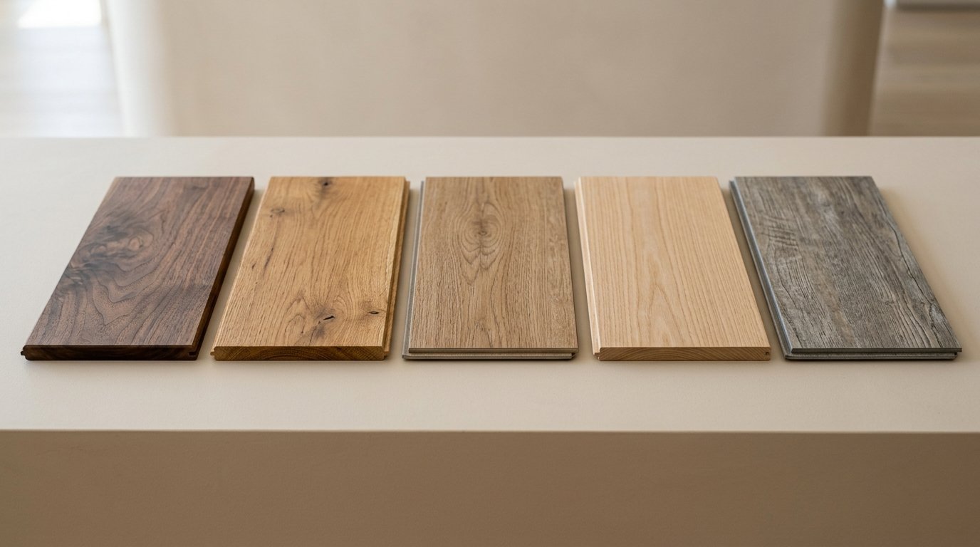 Wood plank flooring in an empty room